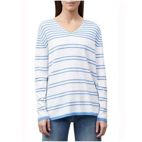 Lafayette 148 New York Sweaters - Lafayette 148 New York Striped V-Neck Sweater Womens Size Small